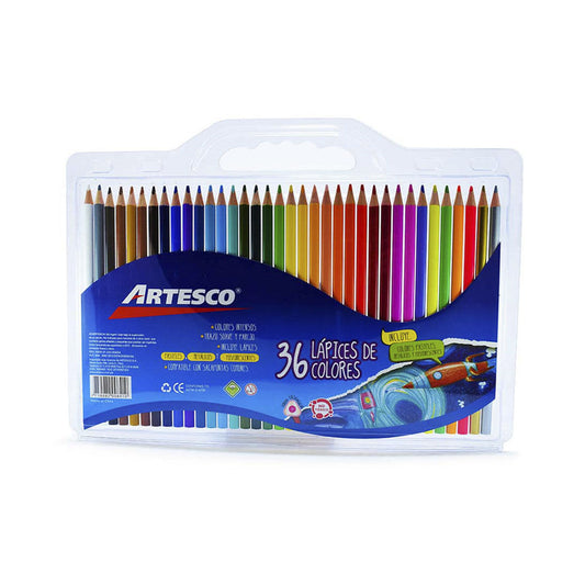 Lápices de Colores Artesco Triangular Con Sacapuntas 36 Colores