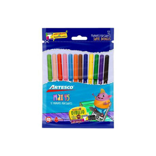 Marcadores Artesco Escolar Max 45 de 12 Colores