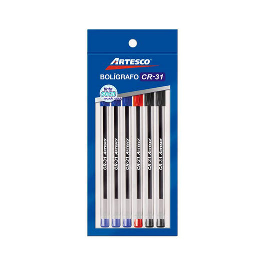 Bolígrafo Artesco Tinta Seca CR-31 6 Piezas