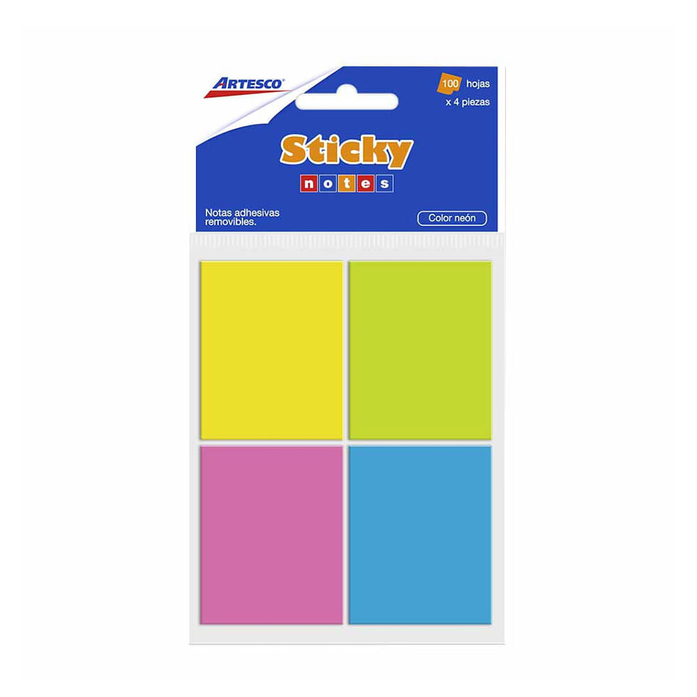Notas Autoadhesivas Artesco Neon 4 Colores - 100 Hojas