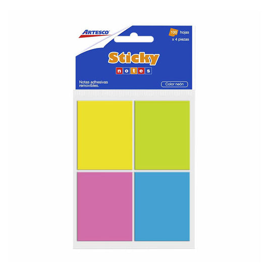 Notas Autoadhesivas Artesco Neon 4 Colores - 100 Hojas