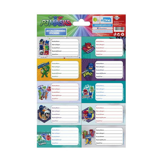Etiquetas Escolares Pj Masks de 20 Piezas