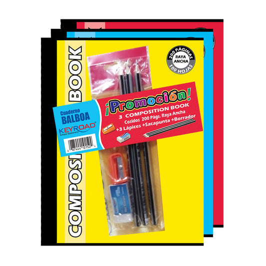 Cuadernos Cosido Medianos Raya Ancha Composition de 200 Páginas 3 Piezas - Surtido