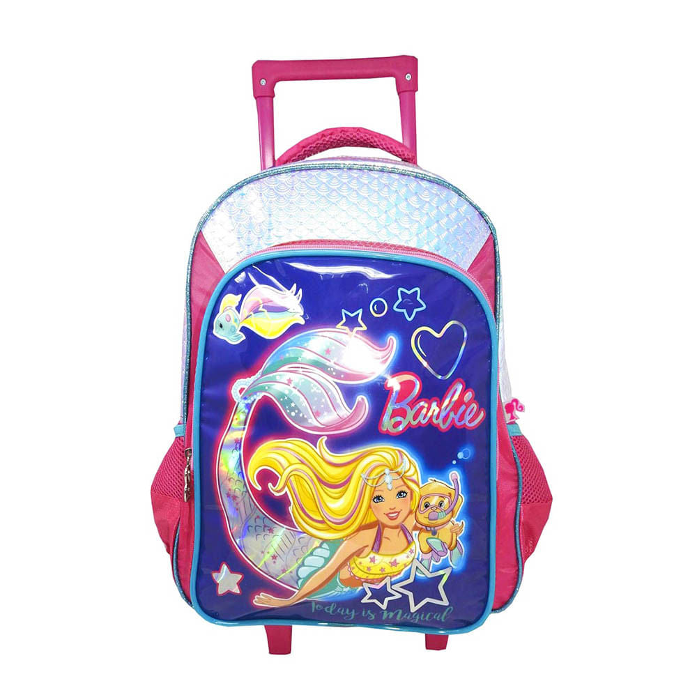 Mochila Barbie Sirena Con Ruedas de 17"