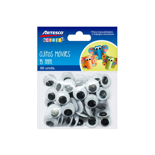 Ojos Moviles Artesco de 15 mm 60 Piezas