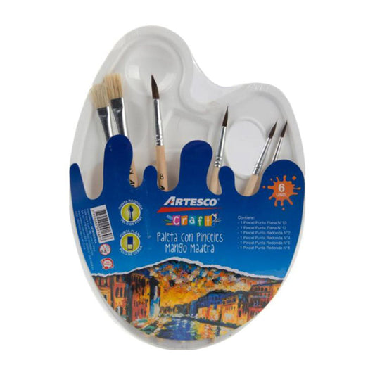 Pinceles Artesco Con Paleta de 6 Piezas