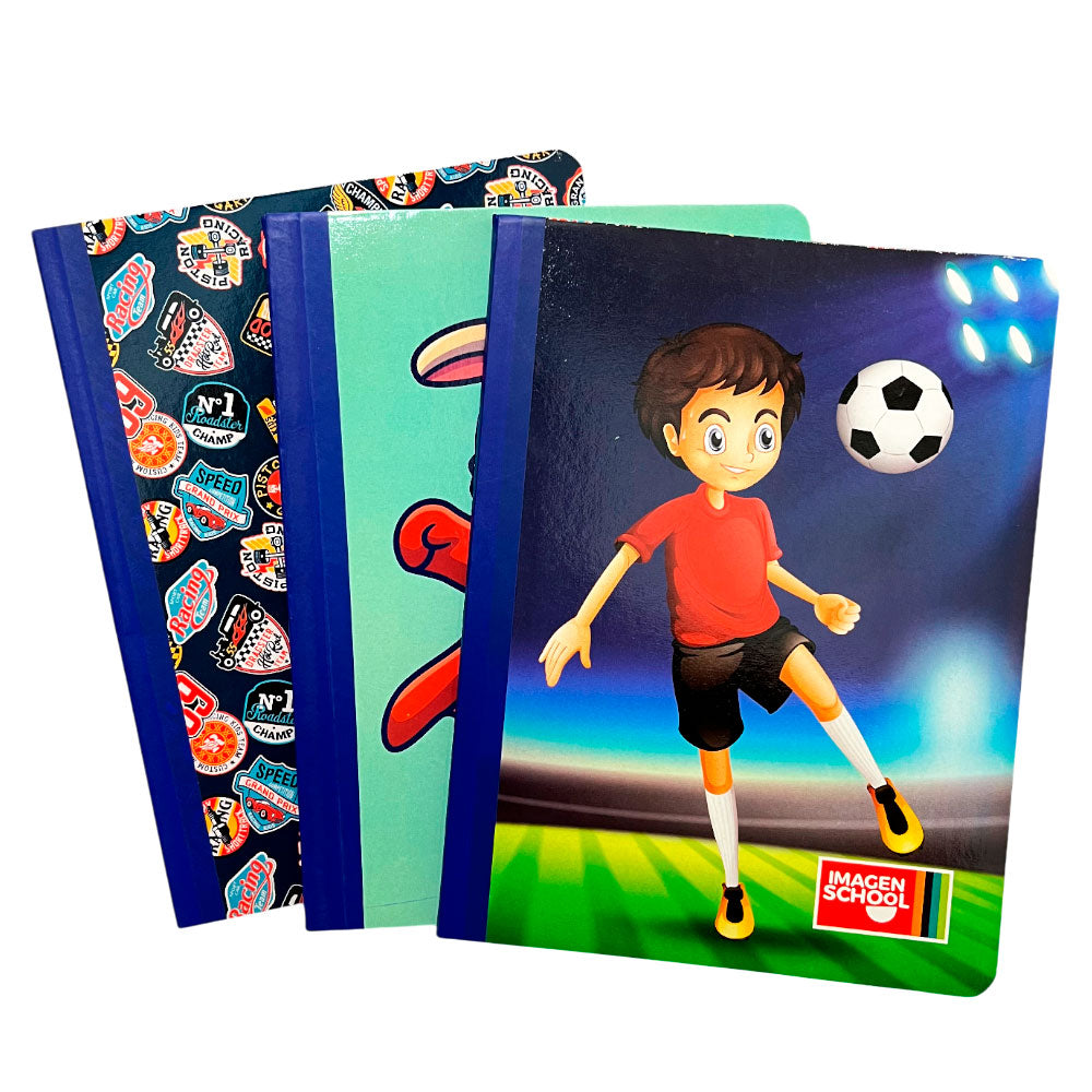 Set de 3 Cuaderno Cosido Pequeño Imagen School / 200 Páginas / Raya Ancha / Boys