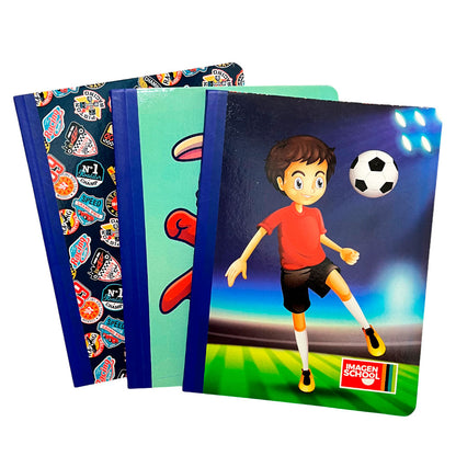 Set de 3 Cuaderno Cosido Pequeño Imagen School / 200 Páginas / Raya Ancha / Boys