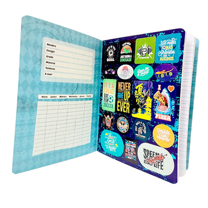 Cuaderno Cosido Grande Durable Para Niño / 200 Páginas / Doble Raya / Surtido
