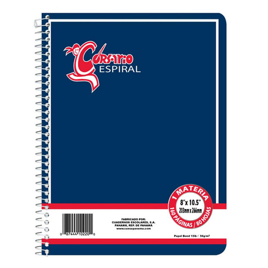 Libreta Con Espiral Corsario Raya Ancha 1 Materia 160 Páginas