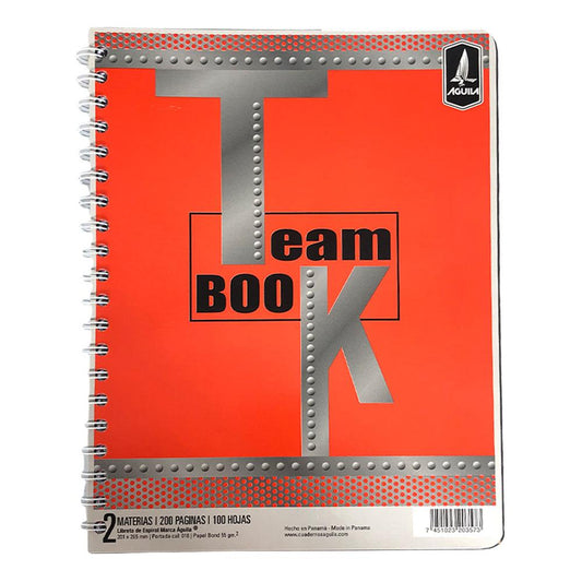 Libreta Espiral 2 Materias Team Book 200 Paginas