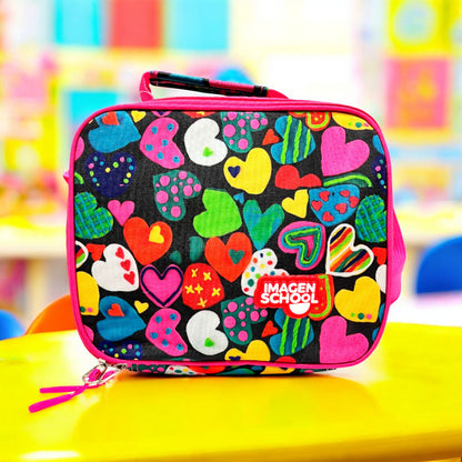 Lonchera Escolar Imagen School Para Niña / Estampado de Corazón / Surtida