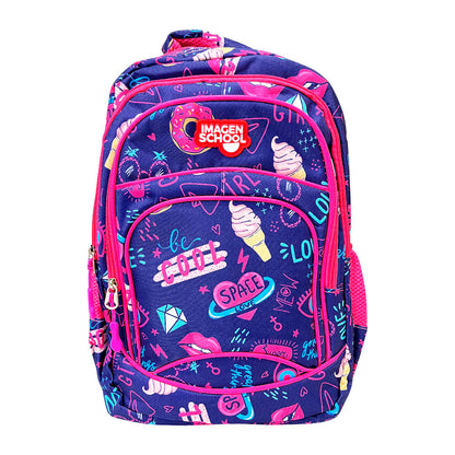 Mochila Escolar Imagen School Par Niña / Estampada / 3 Compartimiento / Surtida
