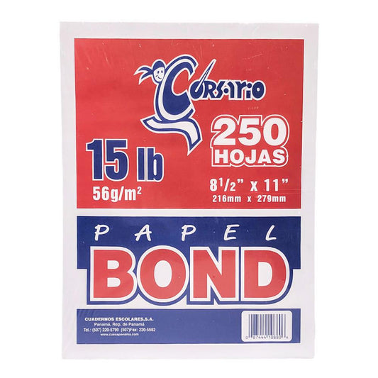 Hojas Blancas de 15 Lb Corsario 250 Hojas 8.5" x 11"