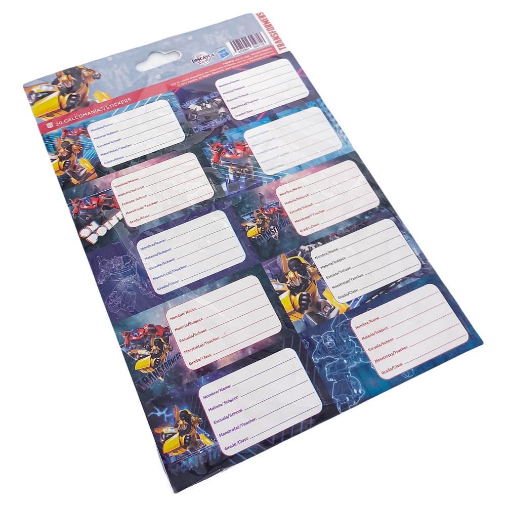 Etiquetas Escolares Hasbro Transformers de 20 Piezas