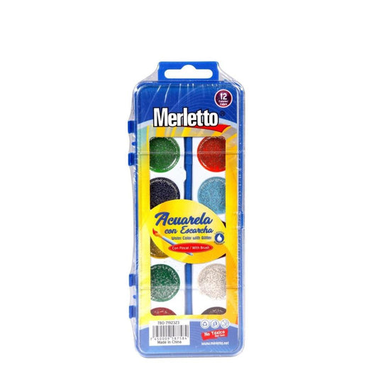 Acuarela Escarchada Merletto Con Pincel 12 Colores