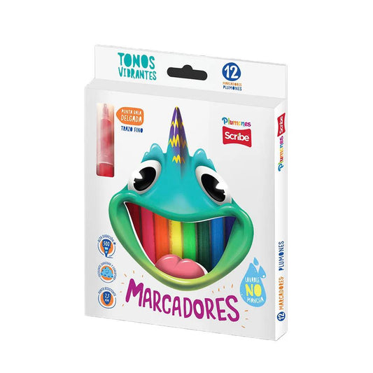 Marcador de Punta Fina Scribe 12 Colores