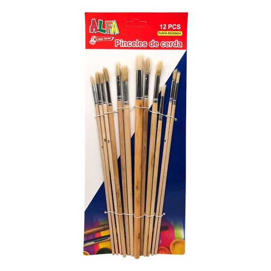 Pinceles de Madera Alfa 12 Piezas