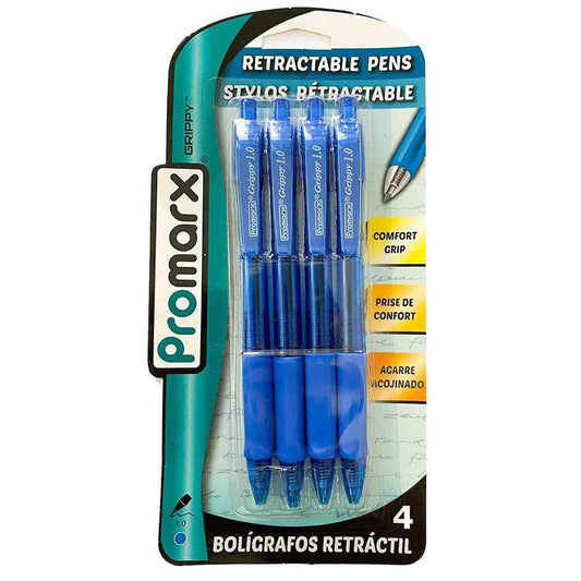 Bolígrafo Retráctil Promarx Grippy Azul 4 Piezas