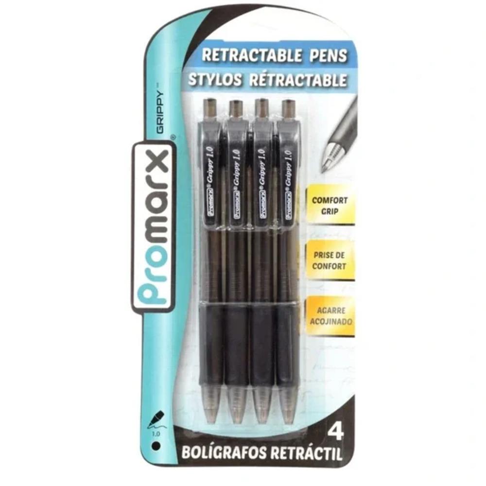Bolígrafo Retráctil Promarx Grippy Negro 4 Piezas