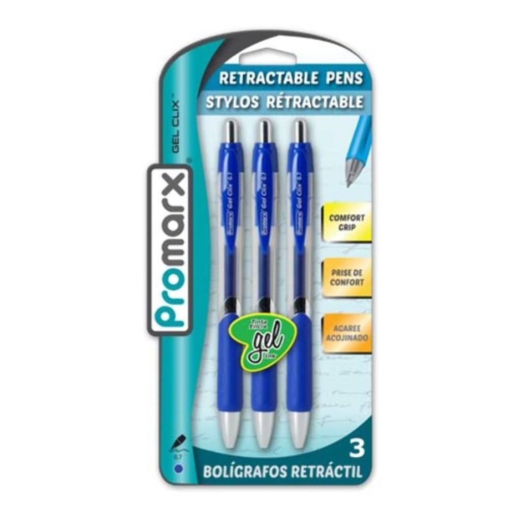 Bolígrafo Retráctil Promarx Gel Azul 3 Piezas