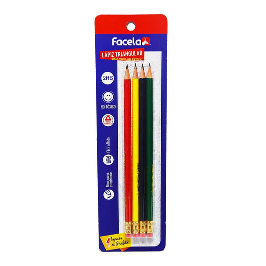 Lápiz Carbón Facela Triangular 4 Piezas