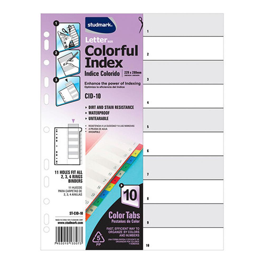 Separadores Plásticos Studmark 10 Divisiones 8.5" x 11"