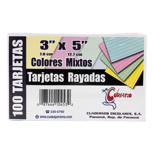 Tarjetas Rayadas 3" X 5" Colores Corsario