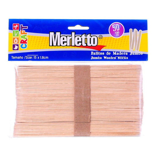 Palitos de Paleta Merletto Jumbo Natural 50 Piezas
