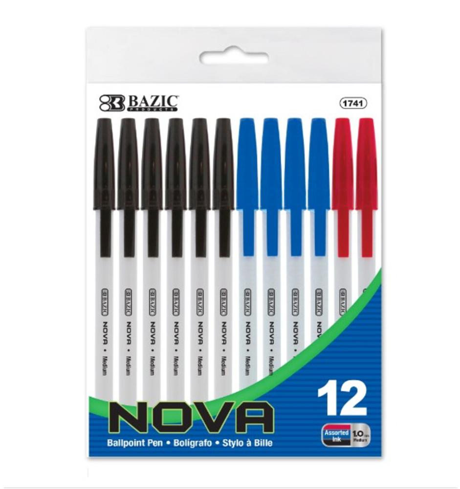 Bolígrafo Bazic Nova Azul/Negro/Rojo X12