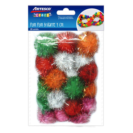 Pom Pom Metalizado Artesco 4 cm 20 Unidades