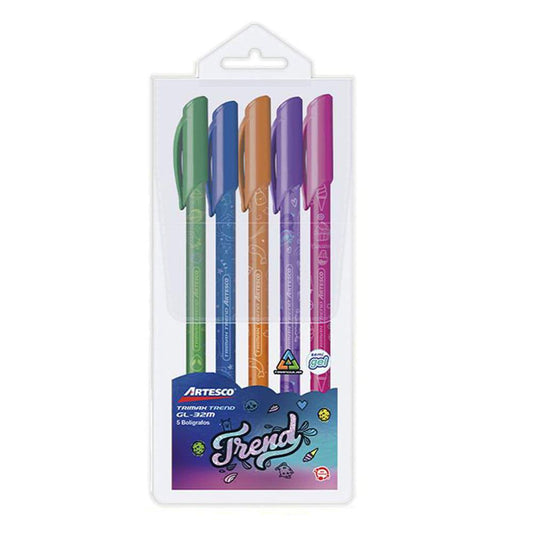 Set de Bolígrafos Artesco Trimax Trend 5 Piezas
