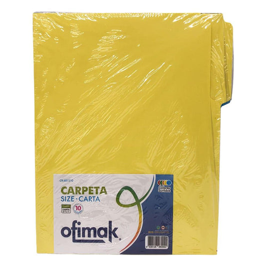 Folder Manila Ofimak de Colores 10 Piezas 8.5" x 11" - Surtido