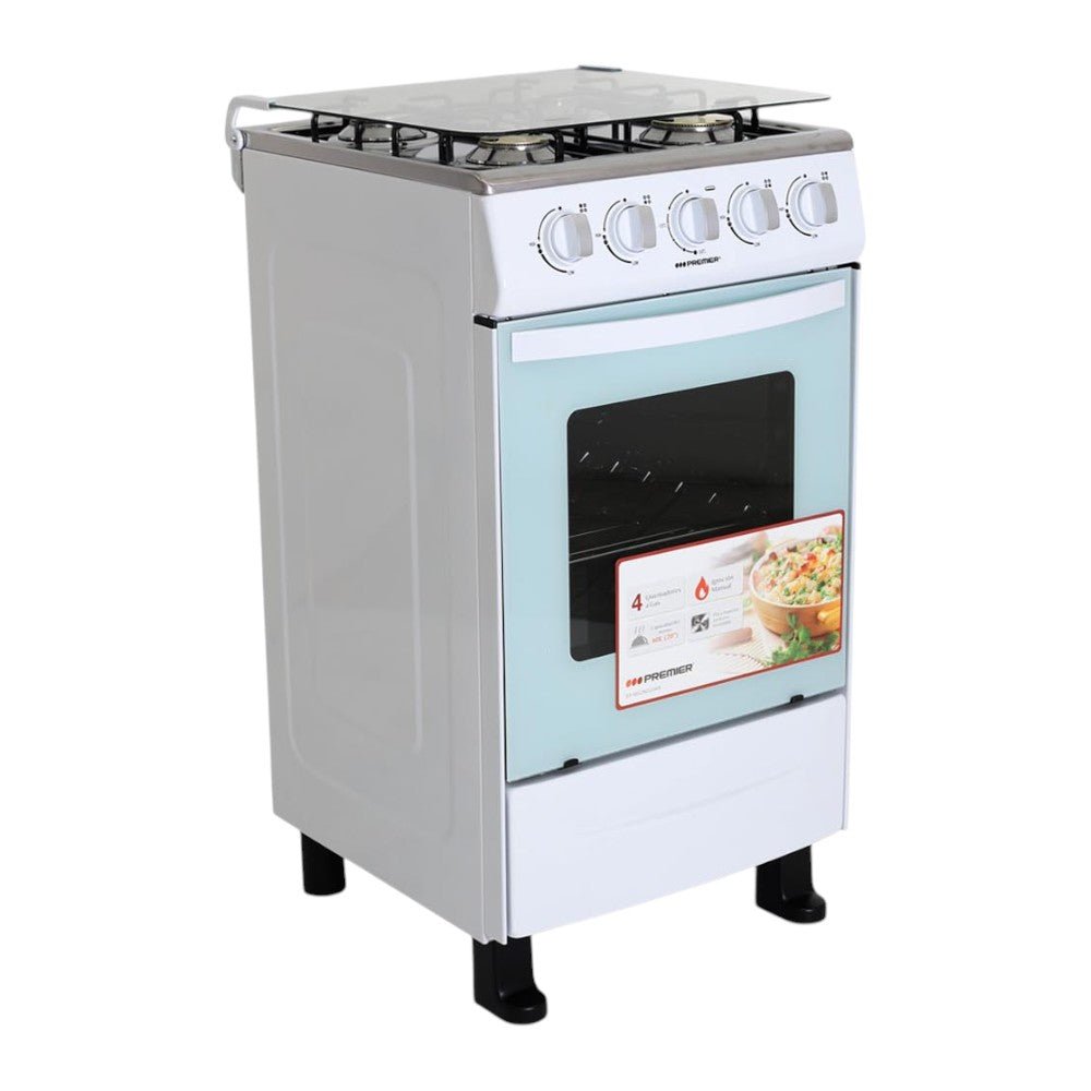 Estufa a Gas Premier / 4 Quemadores / Blanca / Tapa de Vidrio - Premier - Titan.com.pa - 7453064717279