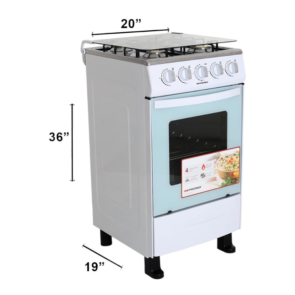 Estufa a Gas Premier / 4 Quemadores / Blanca / Tapa de Vidrio - Premier - Titan.com.pa - 7453064717279