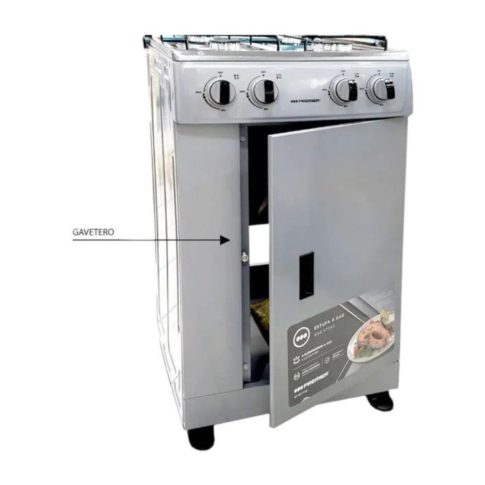 Estufa A Gas Premier / 4 Quemadores / Plateada / Con Gavetero - Premier - Titan.com.pa - 7453064739264