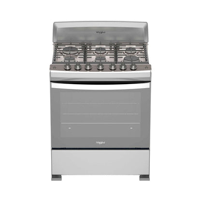Estufa Whirlpool 30 pulg de piso, gas de 6 quemadores, parrillas de hierro fundido, encendido electrónico y horno con luz interior. En Titán Panamá.