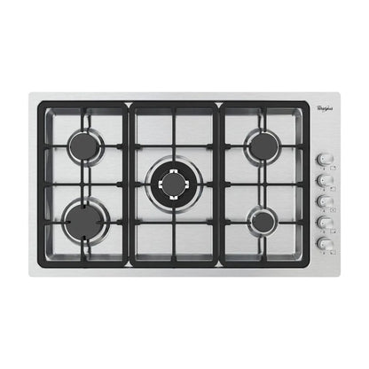 Estufa empotrable Whirlpool 36 pulg a gas, 5 quemadores, encendido eléctrico, acero inoxidable, diseño moderno. En Titán Panamá.