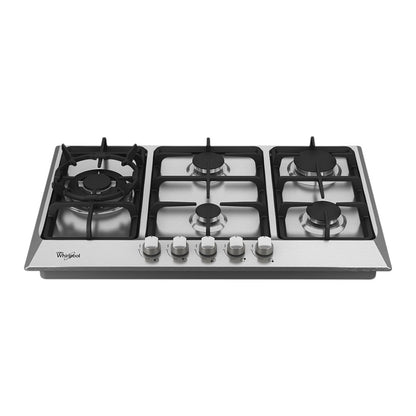 Estufa empotrable Whirlpool 30 pulg WP3040S a gas, 5 quemadores, encendido electrónico, parrillas de hierro fundido y superficie en acero inoxidable. En Titán Panamá.