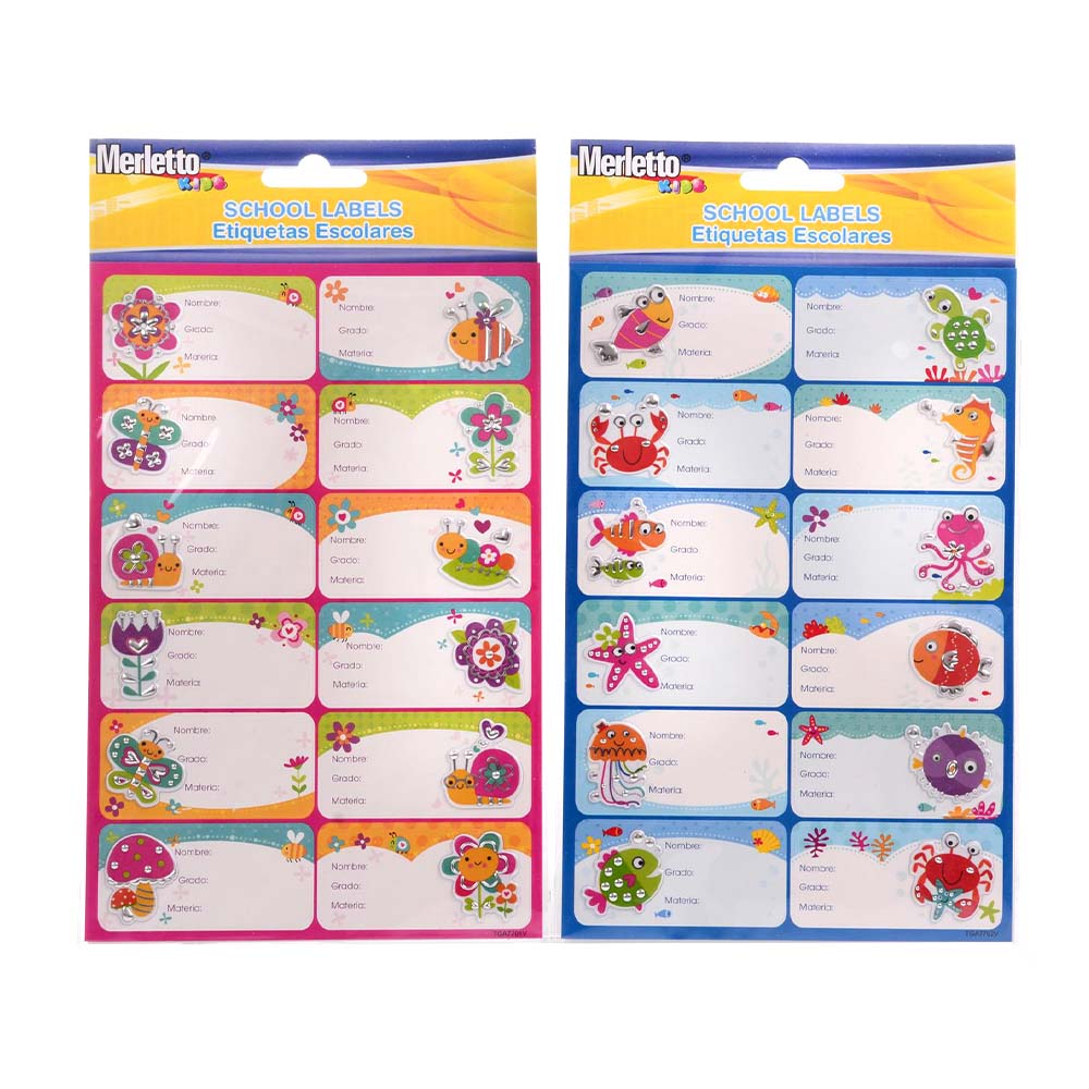 Etiquetas Escolares Merletto diseños Para Niñas de 12 Piezas