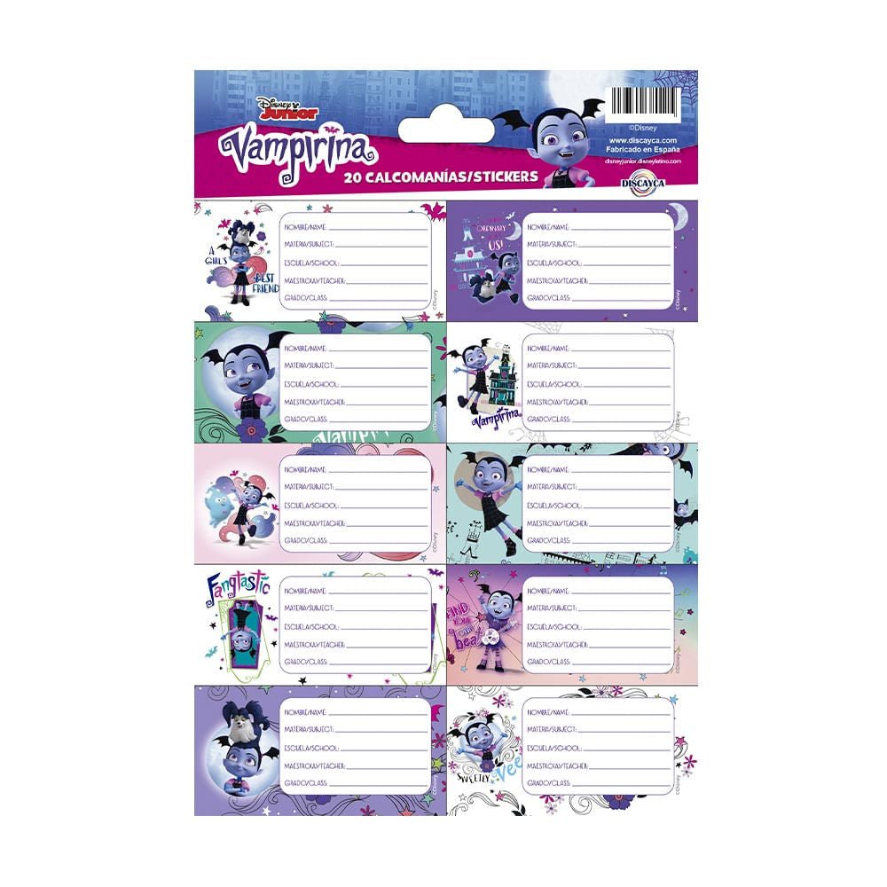 Etiquetas Escolares Vampirina de 20 Piezas