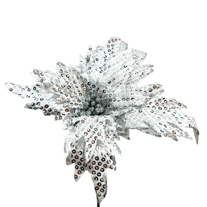 Flor Navideña 19 CM Blanco/Plateado - Montefiori Christmas