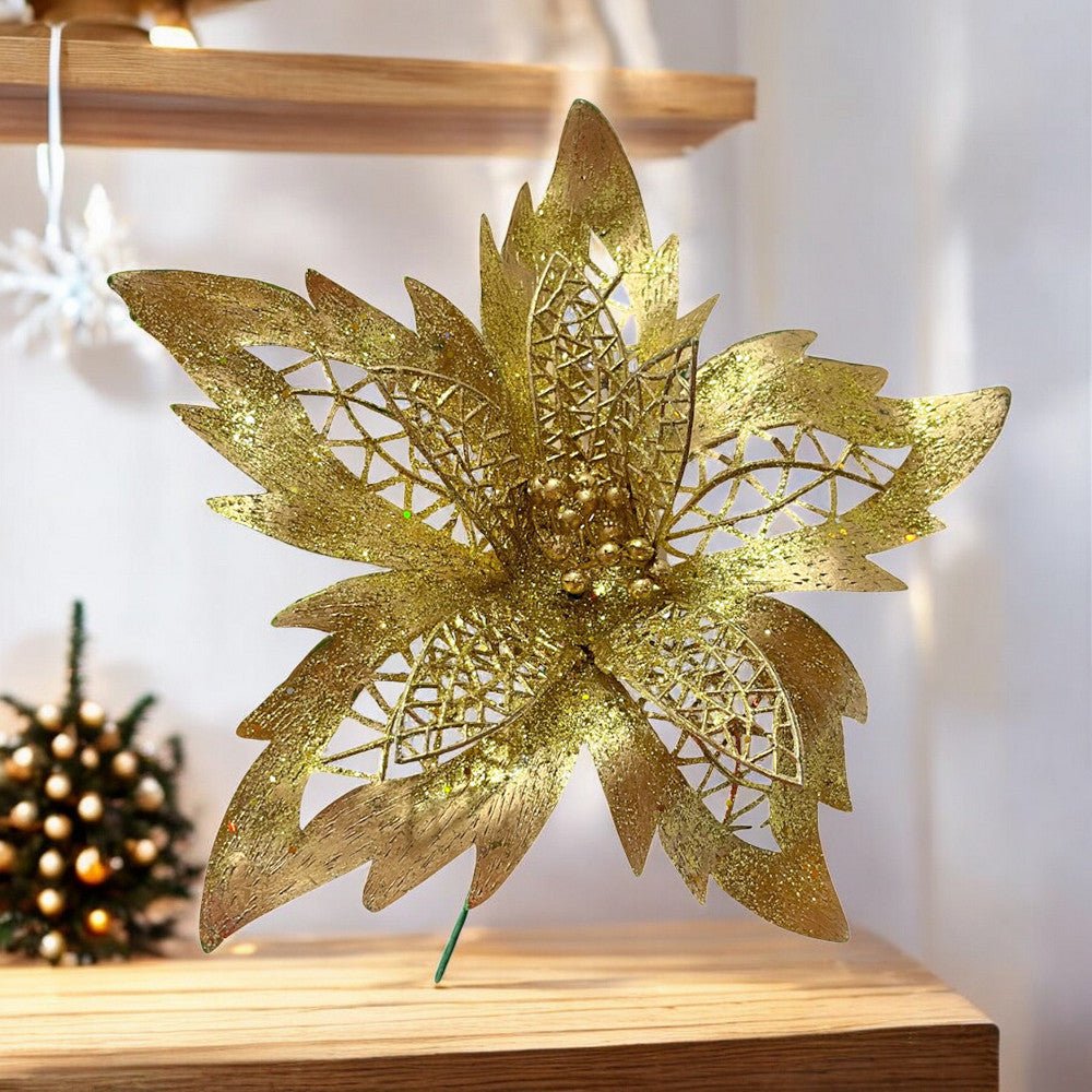 Flor Navideña Poinsettia 20 Cm Dorado - Montefiori Christmas - Titan.com.pa - 7453114849561