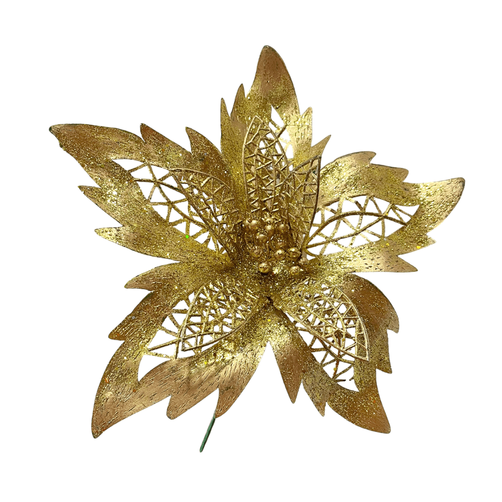 Flor Navideña Poinsettia 20 Cm Dorado - Montefiori Christmas - Titan.com.pa - 7453114849561