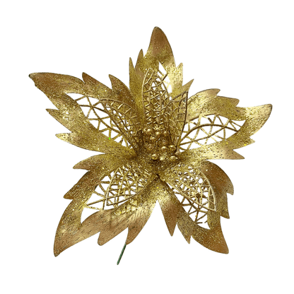 Flor Navideña Poinsettia 20 Cm Dorado - Montefiori Christmas - Titan.com.pa - 7453114849561