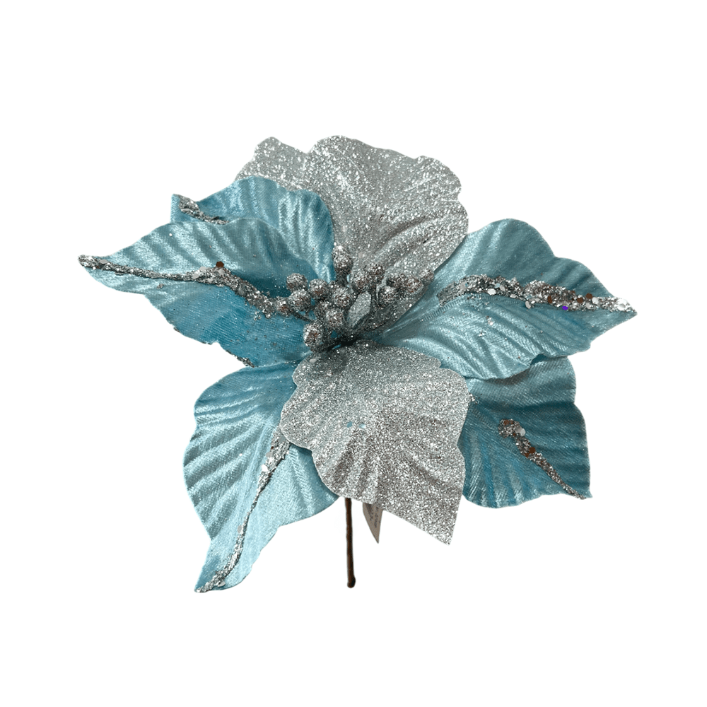Flor Navideña Poinsettia 25 Cm Celeste/Gris - Montefiori Christmas - Titan.com.pa - 7453114846621