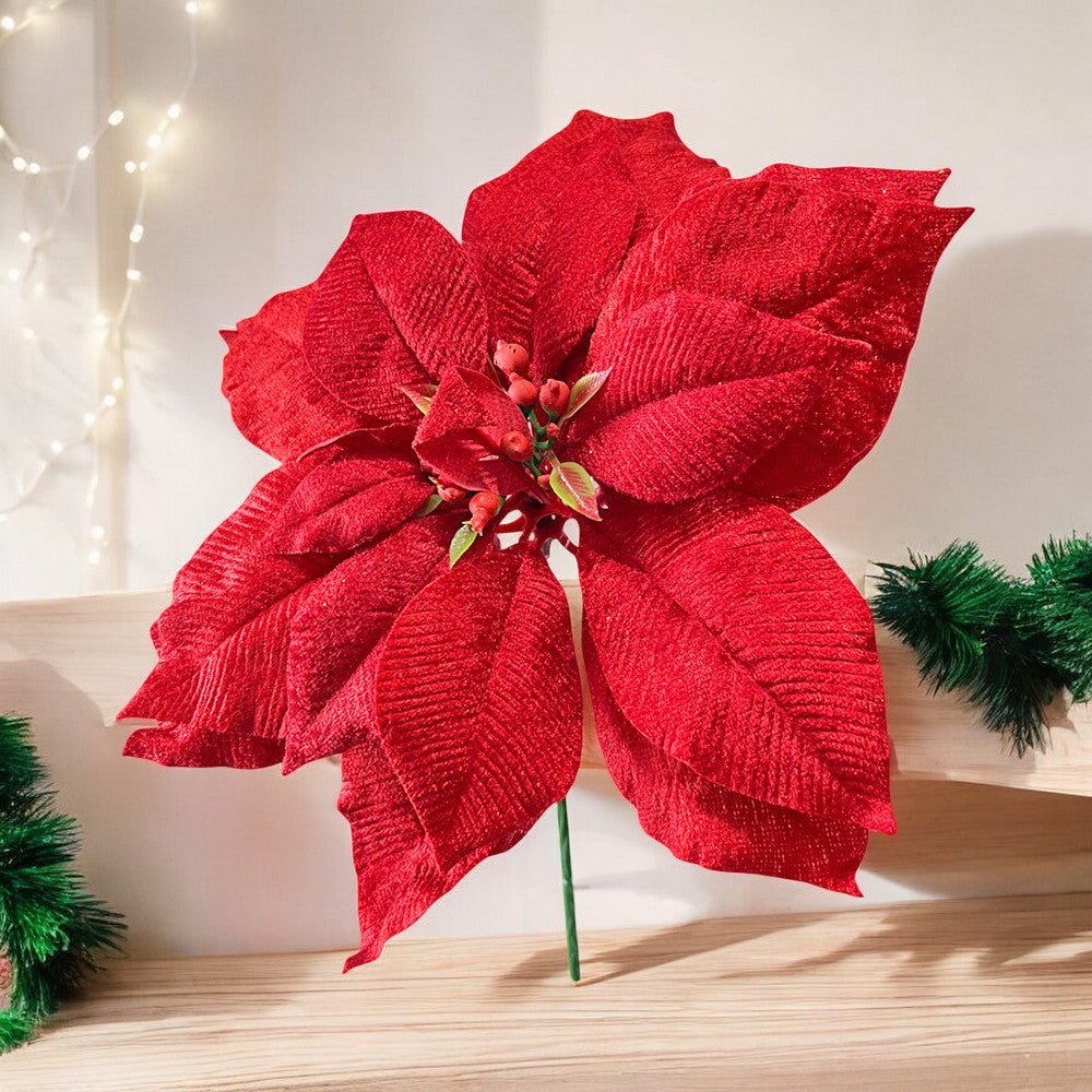 Flor Navideña Poinsettia 25 Cm Red - Montefiori Christmas - Titan.com.pa - 7453121083699