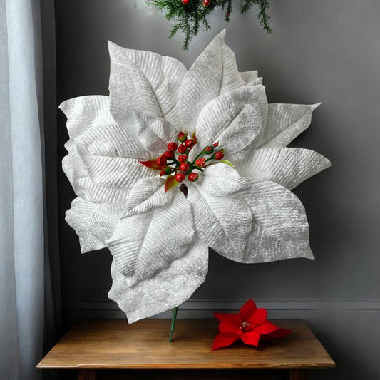 Flor Navideña Poinsettia 25 Cm White - Montefiori Christmas - Titan.com.pa - 7453121094602