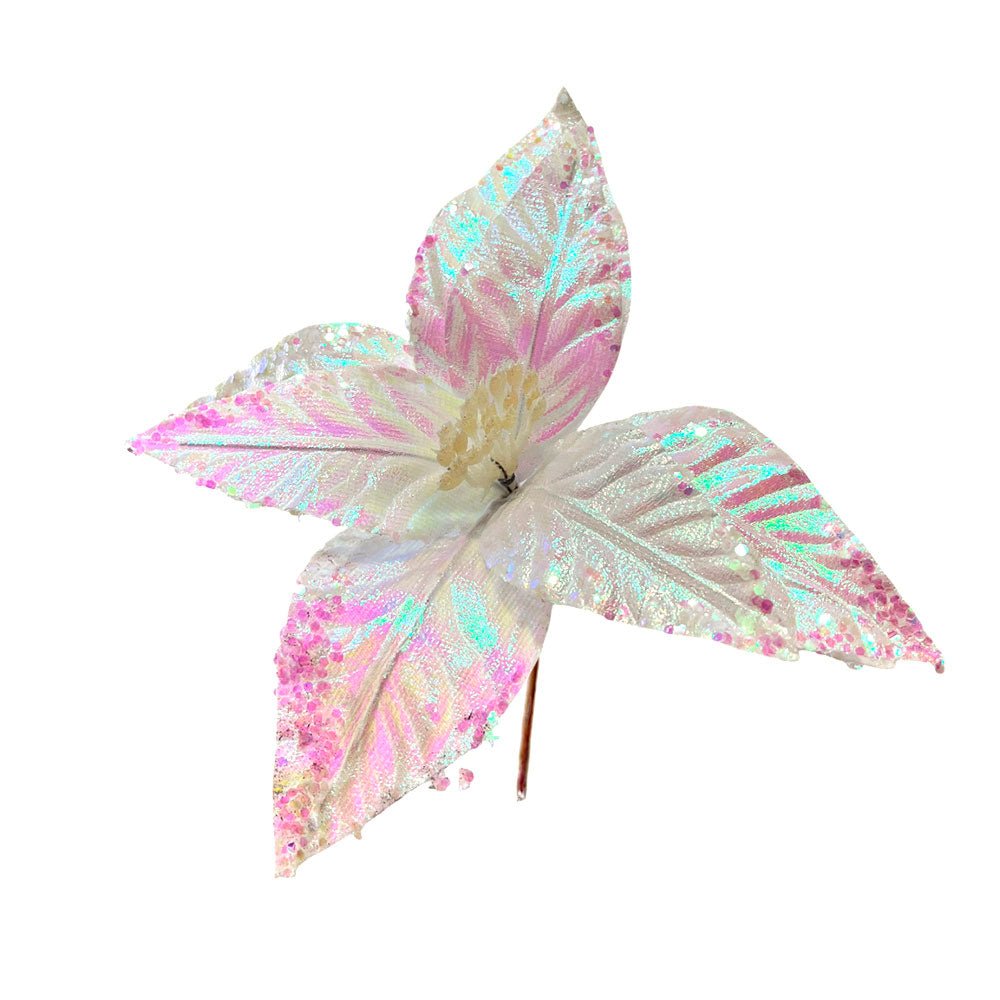 Flor Navideña Poinsettia 28 Cm Blanco Tornaso - Montefiori Christmas - Titan.com.pa - 7453121013689