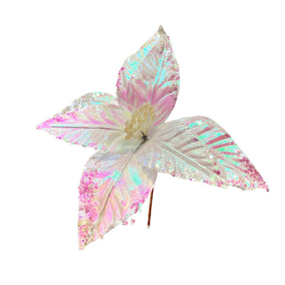 Flor Navideña Poinsettia 28 Cm Blanco Tornaso - Montefiori Christmas - Titan.com.pa - 7453121013689